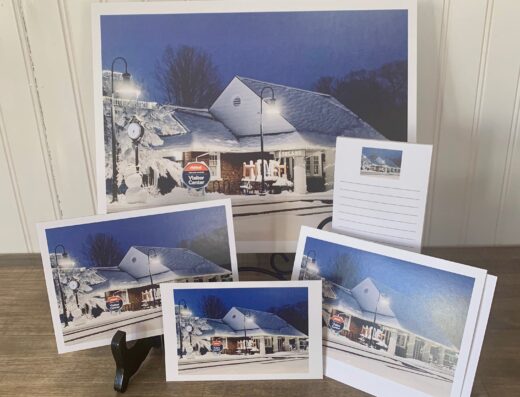 Cards with photo of the iconic Ashland Train Station in the snow.