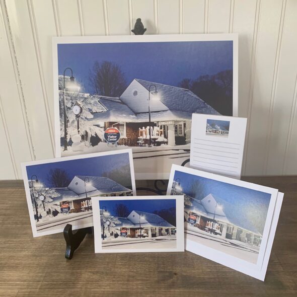 Cards with photo of the iconic Ashland Train Station in the snow.