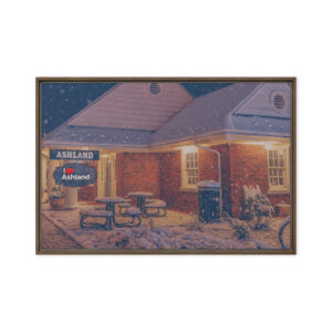 Iconic Ashland Train Station in the Snow - Framed canvas